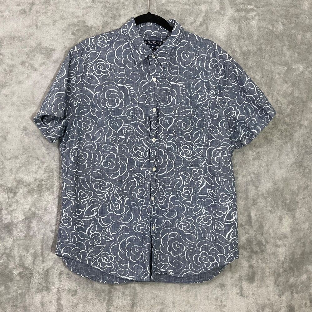 J Crew Floral Camp Collar Button Up Shirt Mens XL Navy White Cotton Vacation